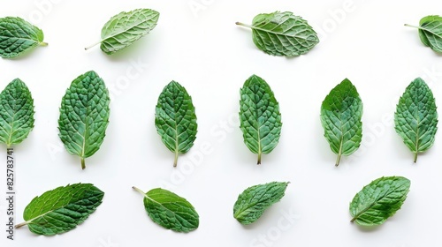 Mint leaves on white background from above