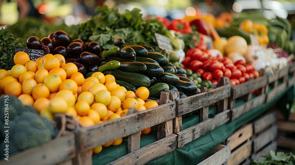 A vibrant farmers market stall displaying an array of fresh fruits and vegetables, showcasing the colors and bounty of local produce. A vibrant farmers market stall displaying an array of fresh fruits and vegetables, showcasing the colors and bounty of local produce.