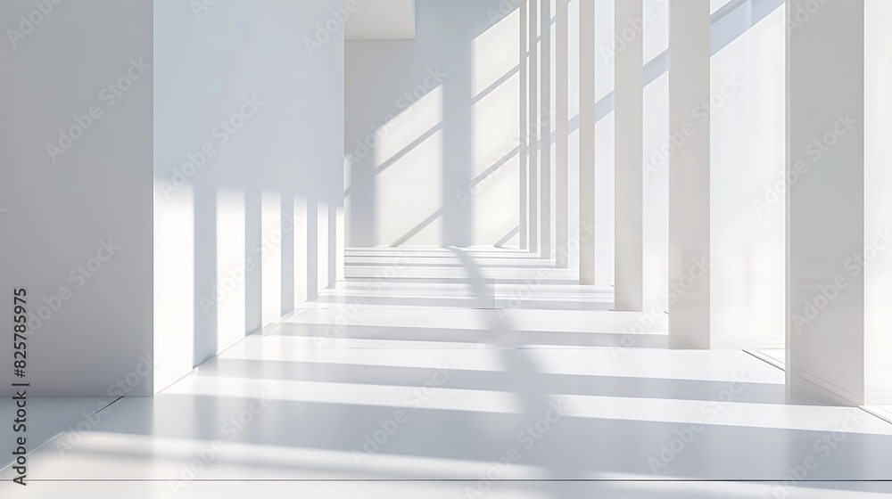 Abstract white background with shadows and light, modern interior design for product presentation. Mock up template in the style of modern interior design Abstract white background with shadows and light, modern interior design for product presentation. Mock up template in the style of modern interior design