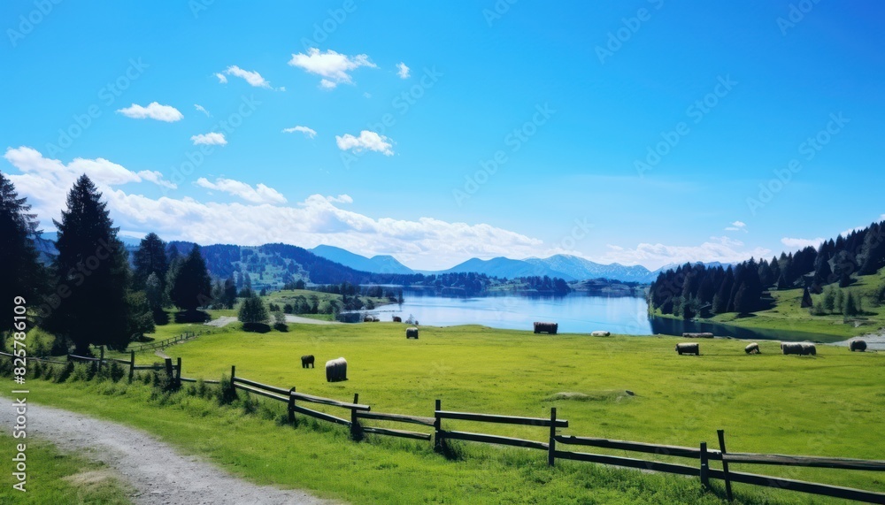 A stunning spring day landscaping views of fertile land surrounded beautiful green vegetation, wide stretches of hills and mountains with clear skies in spring