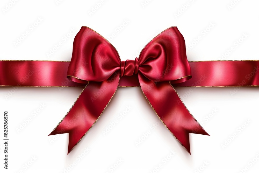 Fototapeta premium Luxurious Red Satin Ribbon Bow on White Background Perfect for Gift Wrapping and Decorative Celebrations
