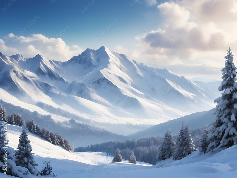 A background image of a beautiful landscape of Snowy mountains for background and wallpaper use
