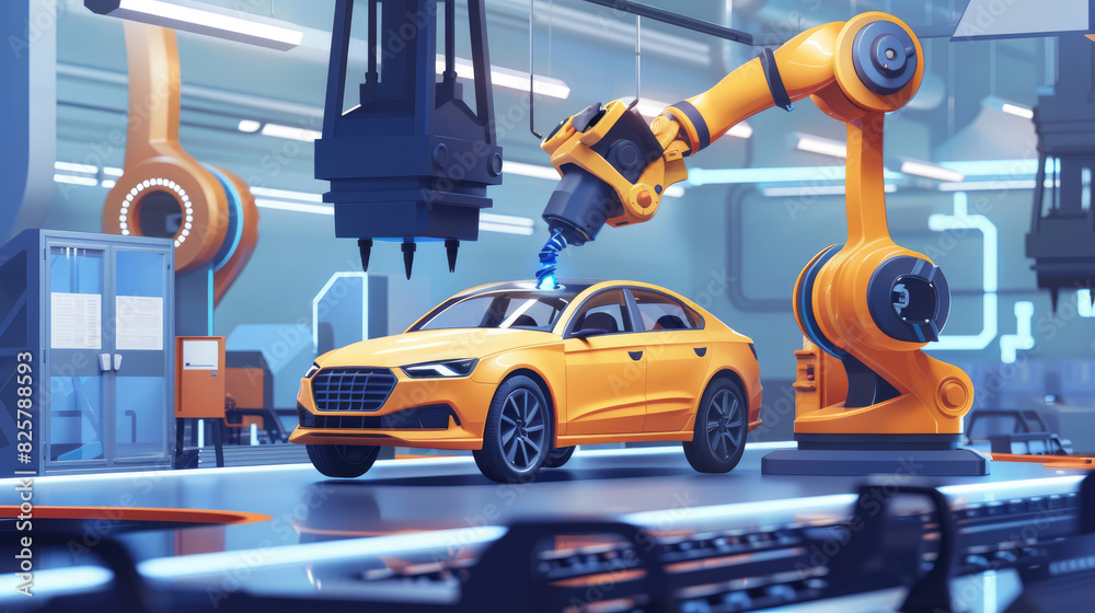 Robotic System in Car Production Illustration Robotic System in Car Production Illustration