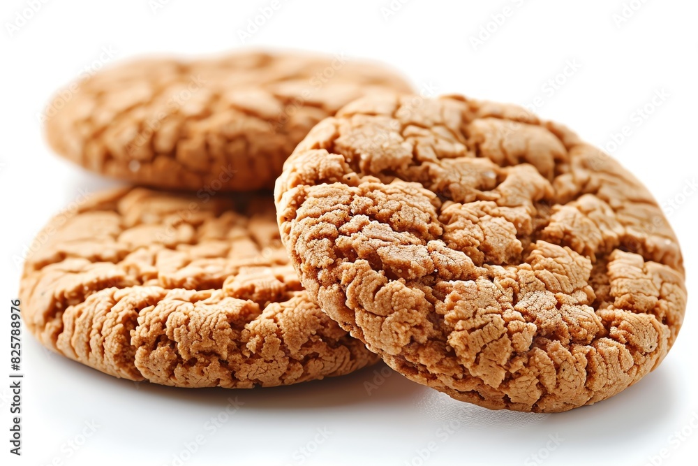 Image description: A close-up of three ginger cookies on a white background.