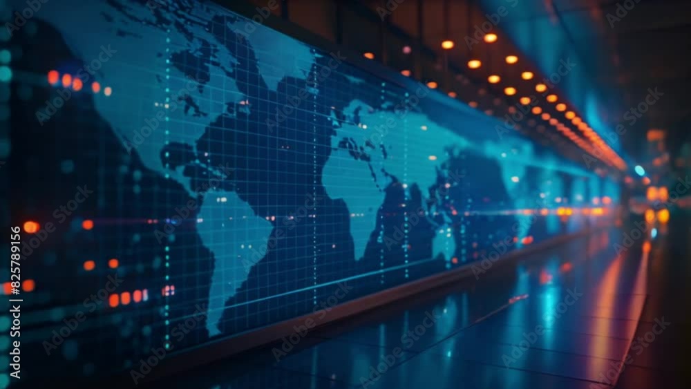 abstract digital electronic world map on large video screen Generative AI 