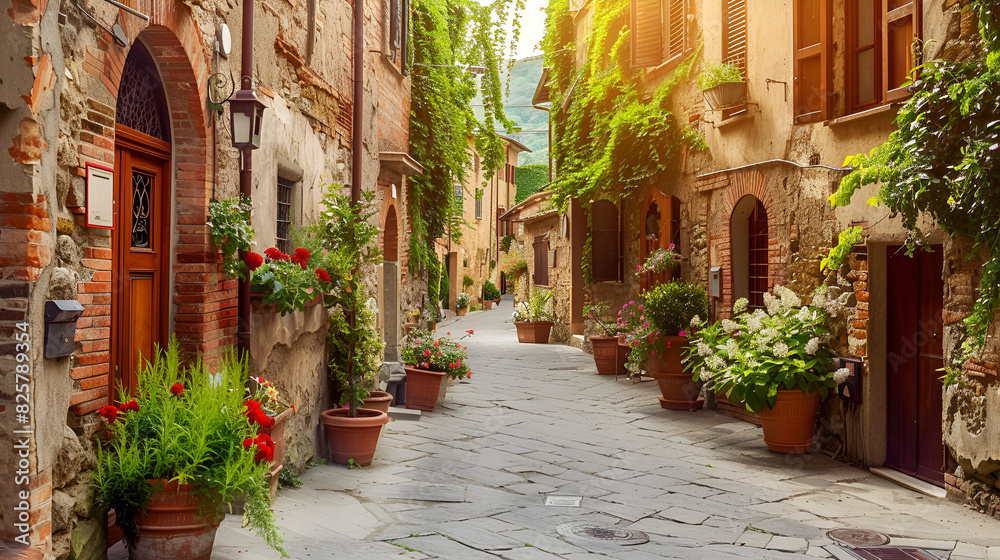 Obraz premium Beautiful alley in Tuscany Old Town Italy, generative Ai 