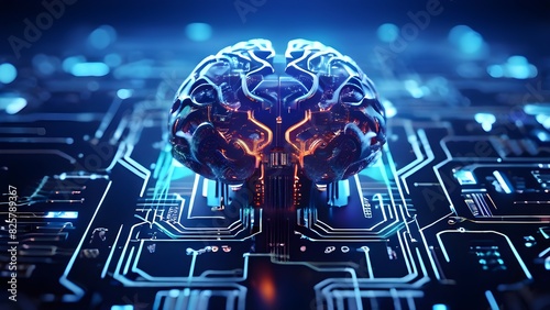 human brain intricately interlinked with the circuits of a computer board symbolizing artificial intelligence