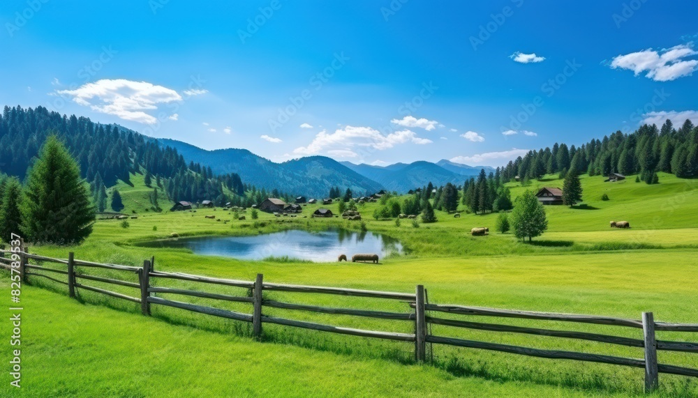 A stunning spring day landscaping views of fertile land surrounded beautiful green vegetation, wide stretches of hills and mountains with clear skies in spring