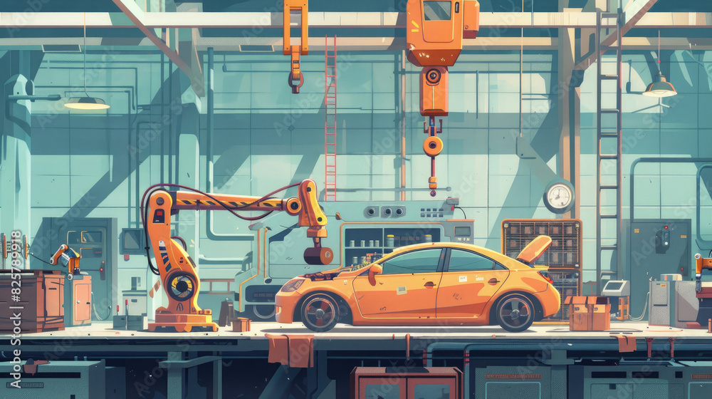 Robotic System in Car Production Illustration
