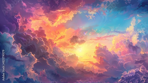 Vibrant Sunset Sky with Multicolored Clouds