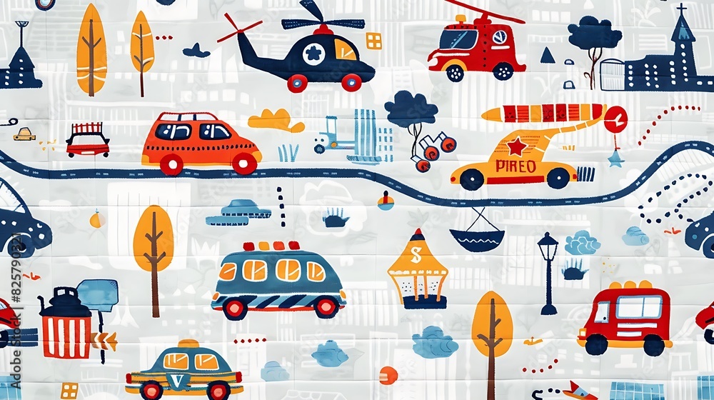 Vibrant Blanket Design for Boys Featuring Racing Cars, Monster Trucks, Helicopters, and More on Roads