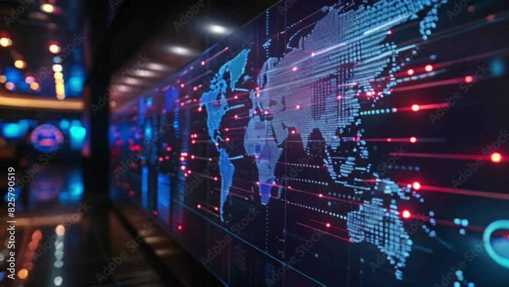 abstract digital world map on large video screen Generative AI abstract digital world map on large video screen Generative AI