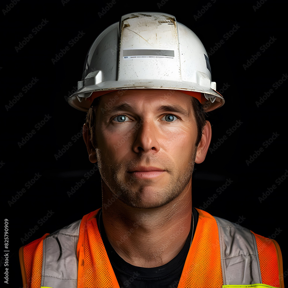 close up construction worker wearing white helmet on dark background 02 close up construction worker wearing white helmet on dark background 02