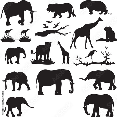 Photography Black Silhouette of Africa Safari animals Set