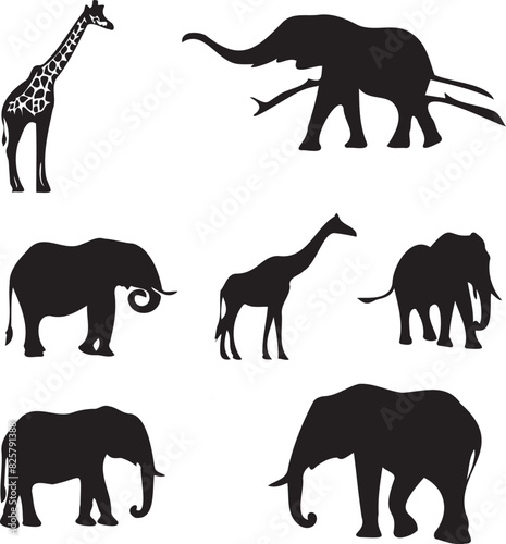 Photography Black Silhouette of Africa Safari animals Set