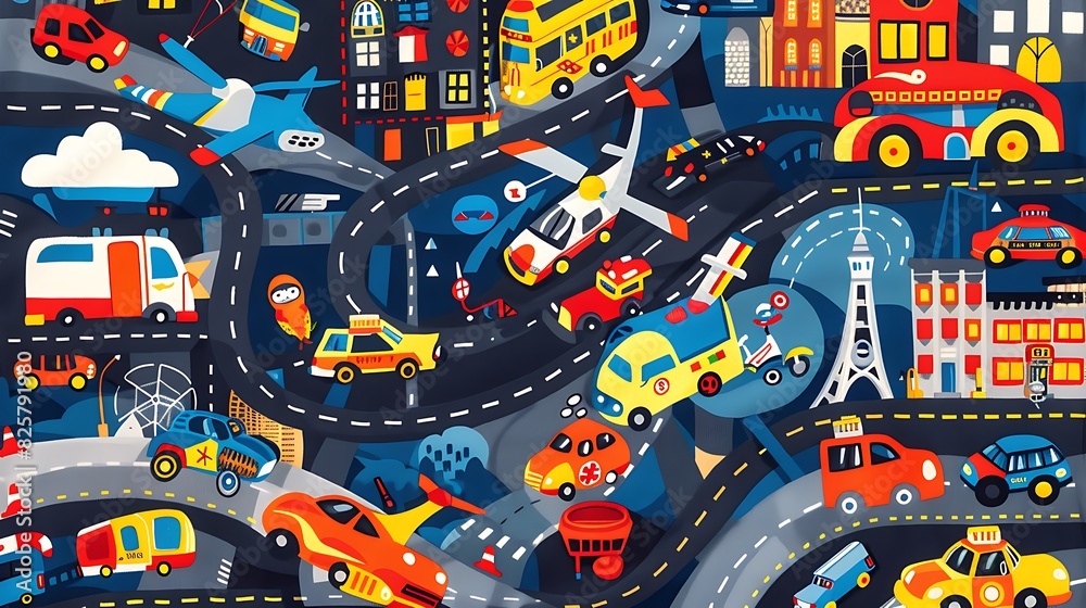 Vibrant Blanket Design for Boys Featuring Racing Cars, Monster Trucks, and More on Roadways