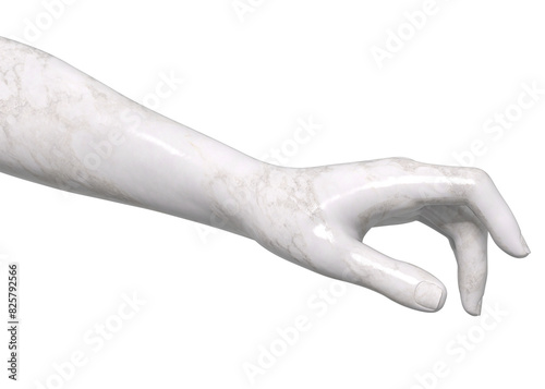 High detail 3D render of the white marble female hand sculpture. Antique marble statue of hand, isolated on white background. 3D illustration.