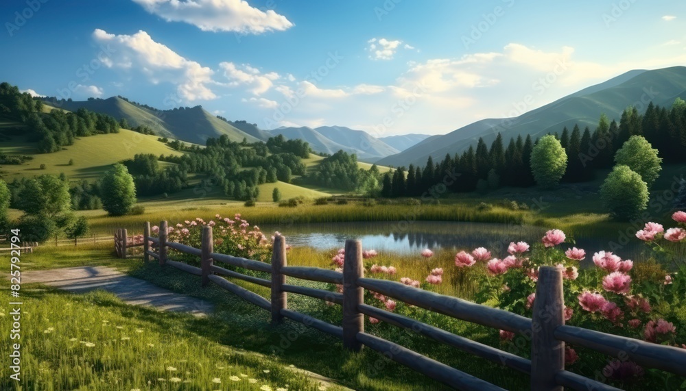 A stunning spring day landscaping views of fertile land surrounded beautiful green vegetation, wide stretches of hills and mountains with clear skies in spring