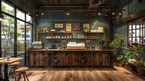 Charming Vintage Inspired Coffee Shop with Rustic Warmth and Natural Accents photo