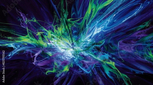 Chaotic electric indigo lime explosive brushstrokes canvas