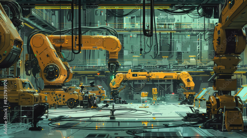 Robotic System in Car Production Illustration Robotic System in Car Production Illustration