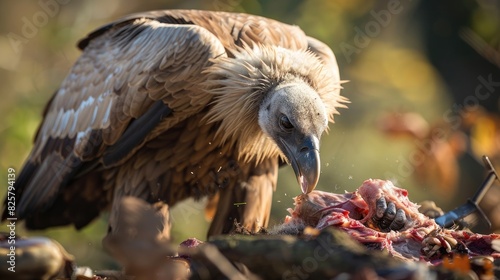 European griffon vulture consuming flesh photo