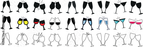toasting glasses vector set, Celebration toast, clinking glasses illustration. Perfect for festive occasions, parties, and events
