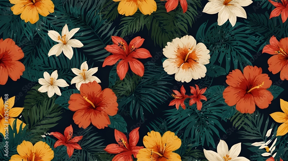 Simple minimalistic summer tropical floral seamless pattern Simple minimalistic summer tropical floral seamless pattern