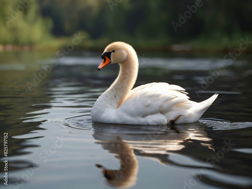 white swan swim on the lake