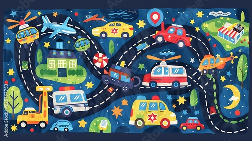 Vibrant Blanket Design with Racing Cars, Monster Trucks, Helicopter, Police Car, and More for Boys' Room Decor