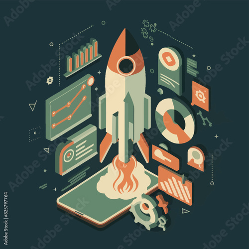 2d vector illustration colorful social media boost , influence blogger E-marketer via Internet pages marketing referral
