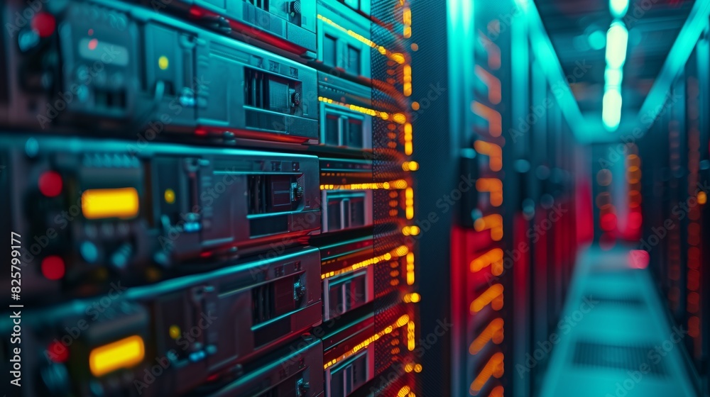 Multiple rows of servers neatly arranged in a data center Multiple rows of servers neatly arranged in a data center