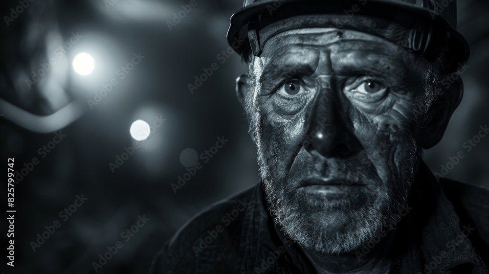 Despite the tough and challenging work the coal miner presses on his headlamp a vital tool in this hazardous environment.