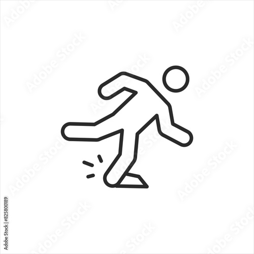Caution icon warning of slip and fall hazards, commonly used in areas with wet floors or uneven surfaces to promote safety and awareness. Vector illustration for use in public spaces and workplaces