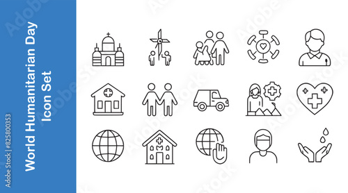 World humanitarian day line icon set with editable outline.