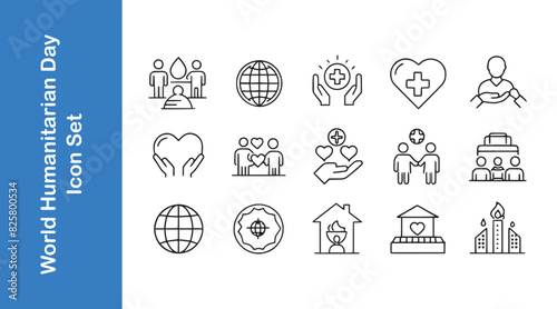 World humanitarian day line icon set with editable outline.