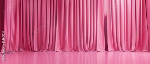 Elegant pink curtain backdrop creates a vibrant and glamorous stage setting for theatrical performances and events, offering an eye-catching visual appeal.
