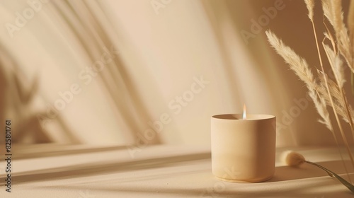 Modern Beige Candle Mockup with Floral Decor for Spa and Relaxation