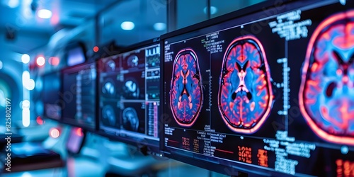 Advanced Technology in Neurology Lab Reveals Traumatic Brain Injury on MRI Scan. Concept Neurology Research, Advanced Technology, Traumatic Brain Injury, MRI Scan, Lab Analysis photo