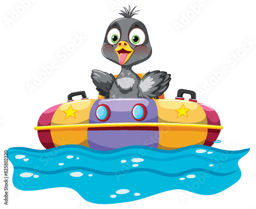 Cartoon duck enjoying a ride on a water bumper boat