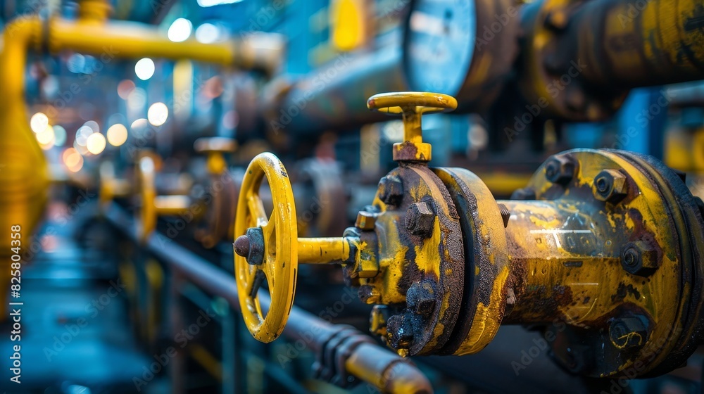 Obraz premium Pipe line oil and gas valves at gas plant pressure safety valve selective