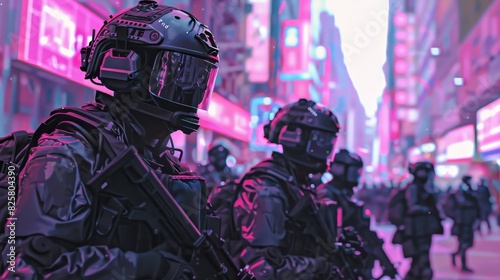 Police riot police protecting the peace of the city. digital ai art