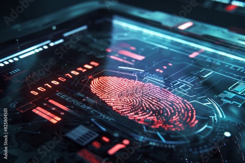 Digital Fingerprint scanner on glass. Personal identification method. 