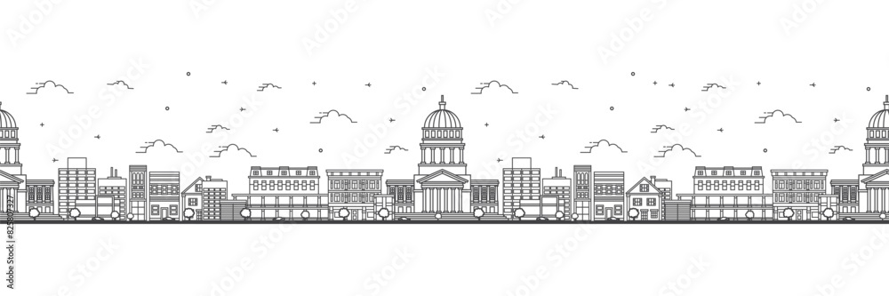 Seamless pattern with outline Montpelier Vermont City Skyline. Modern Buildings Isolated on White. Montpelier USA Cityscape with Landmarks.
