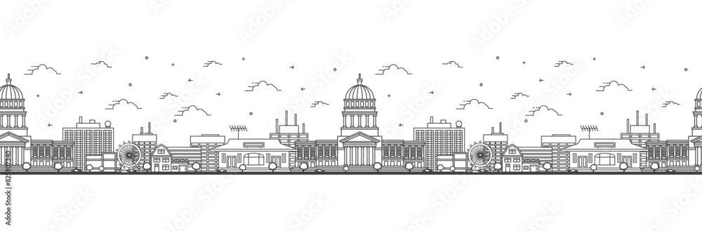 Seamless pattern with outline Olympia Washington City Skyline. Modern Buildings Isolated on White. Olympia USA Cityscape with Landmarks. Seamless pattern with outline Olympia Washington City Skyline. Modern Buildings Isolated on White. Olympia USA Cityscape with Landmarks.