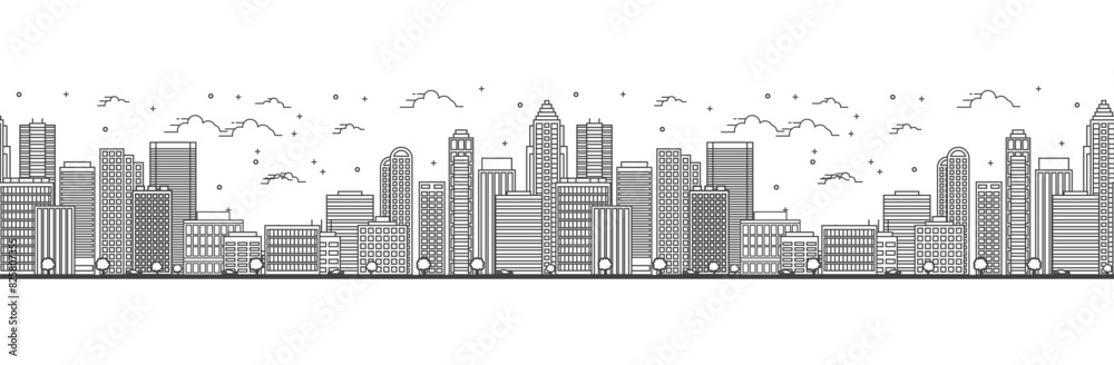 Fototapeta premium Seamless pattern with outline Seattle Washington City Skyline. Modern Buildings Isolated on White. Seattle USA Cityscape with Landmarks.