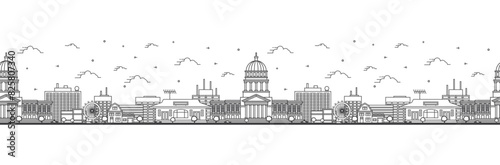Seamless pattern with outline Olympia Washington City Skyline. Modern Buildings Isolated on White. Olympia USA Cityscape with Landmarks.