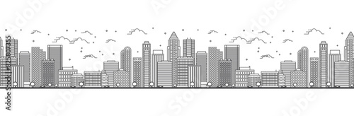 Seamless pattern with outline Seattle Washington City Skyline. Modern Buildings Isolated on White. Seattle USA Cityscape with Landmarks.