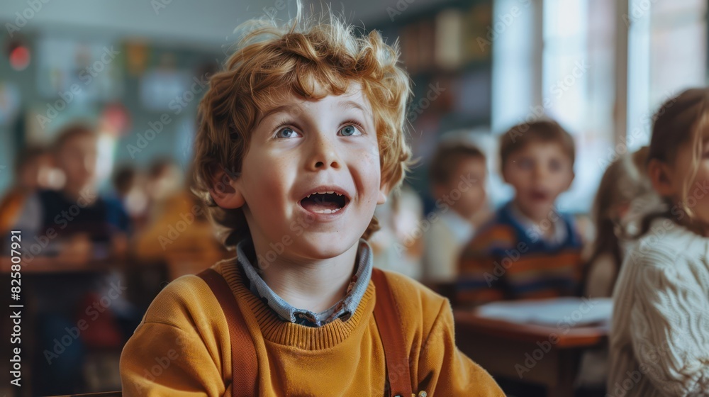 Schoolchildren enjoy answering questions in a primary school classroom. Schoolchildren enjoy answering questions in a primary school classroom.