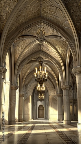 Spacious hall with numerous arches and windows. Architectural design concept